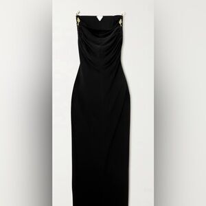 Bottega Veneta Ruched Crepe Maxi Dress Black Size 46 Arm Detail Repair Needed